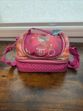 Pink Girls' Insulated Lunch Tote with Bicycle Girl Print Pink NWT